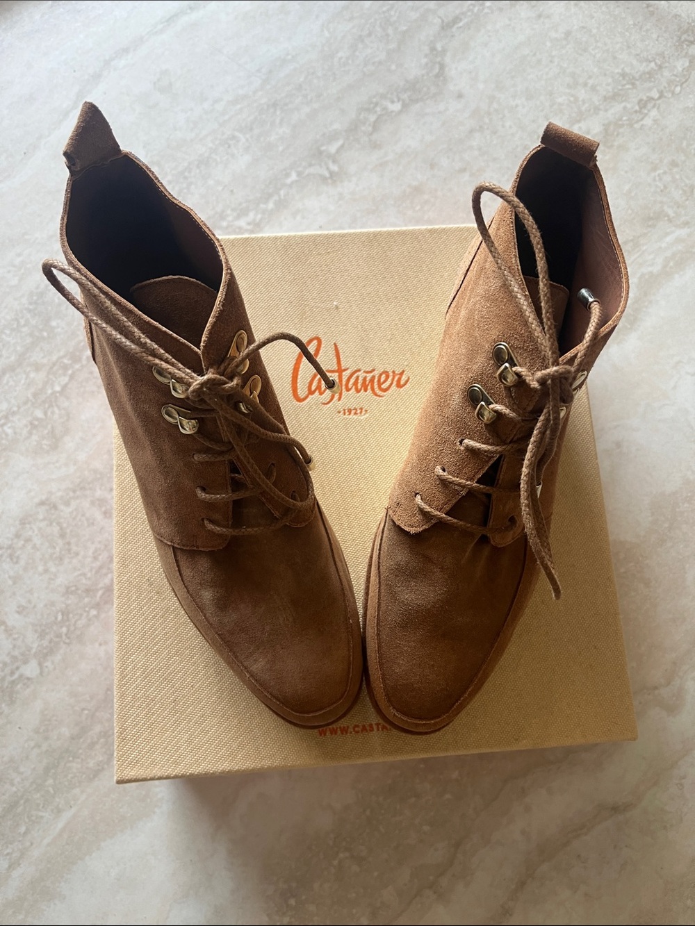Castaner Brown Suede Lace-Up Ankle Wedge Boots